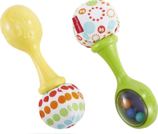 Fisher-Price Baby Toys Rattle ‘n Rock Maracas, Set of 2 Soft Musical Instruments for Infants 3+ Months, Green & Yellow Green/Yellow