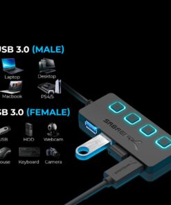 Sabrent 4-Port USB Hub, USB 3.0 Fast Data Hub with Individual LED Power Switches, 2 Ft Cable, Slim & Portable, for Mac & PC (HB-UM43) 24 51tpojptMmL