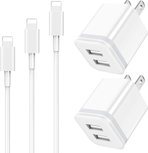 LUOATIP iPhone Charger Cable 3ft 6ft 10ft with Wall Plug, 5-Pack Long Charging Cord + Dual Port USB Block Cube Adapter Replacement for iPhone 11 XS/XS Max/XR/X 8/7/6/6S Plus SE/5S/5C, Pad, Pod