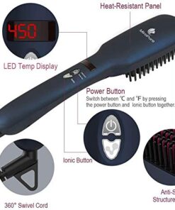 MiroPure Upgraded Ceramic Ionic Hair Straightener Brush for All Hair Types with Five Heat Settings + LED Display+Auto Shut-Off Function for Straightening Hair Beard and Adding Shine 31 51u601F50LL