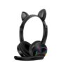 Tookie Cat Ear Headphone, Noise Cancelling Surround Sound Wireless Bluetooth 5.0 Headphones with LED Light Foldable Gaming Headset with Mic Adjustable Over-Ear Headphones for Work Study (Black) Black