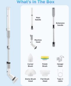 Electric Spin Scrubber, Cordless Power Brush Floor Scrubber with Adjustable Extension Arm and 4 Replaceable Bathroom Cleaning Brush Heads, Ideal for Tub, Tile, and Floor Cleaning White 33 51uNIY7Q5PL