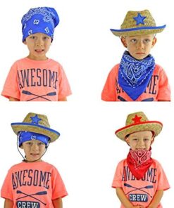 JOYIN Toy Pack of 12 Childs Straw Cowboy Hats with Cowboy Bandannas (6 Red & 6 Blue) Christmas Party Favors 20 51uZ1MvllL