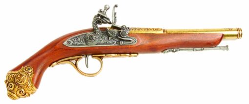 Denix 18th Century Flintlock Pistol with Brass Ornate Handle Butt - Non-Firing Replica