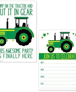 Green Tractor Birthday Party Invitations for Boys - Farm Ranch Barnyard Kids Invites - Tractor Baby Shower (20 Count with Envelopes)