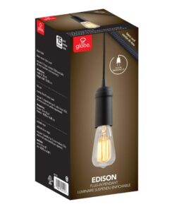 Edison 1-Light Plug-in Pendant, Matte Black, Black Woven Fabric Cord, in-Line On/Off Switch,65114 24 51ush7kvbZL