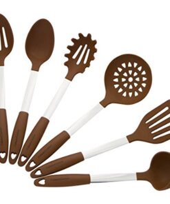 Culinary Couture 6-Piece Stainless Steel & Silicone Kitchen Utensils Set, Silicone Cooking Utensils, Heat Resistant Kitchen Cooking Utensils Set, Includes a Bonus Recipe E-Book, Brown 6 Piece - Large 17 51vAPr1stlL 1