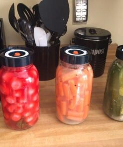 Nourished Essentials Fermentation Kit - 3 Pack Airlock Fermentation Lids for Wide Mouth Mason Jars with Vacuum Sealer - Air Lock for Fermenting Kimchi, Sauerkraut, Pickle and Kombucha 50 51vTDmMbJ7L