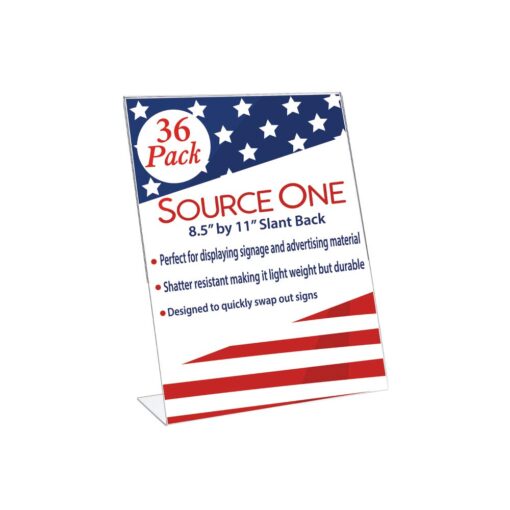 SOURCEONE.ORG Premium Clear 8.5 X 11-Inches Acrylic Slant Back Sign Holder, Brochure Holder 36 Pack