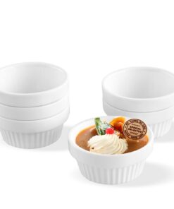 Cinf White Porcelain 4 oz. Ramekins Pudding Bowls Dishes Cup for Baking- Set of 6,Oven,Microwave,Freezer and Dishwasher Safe Ivory White 3.5 oz 15 51vc8UzH L