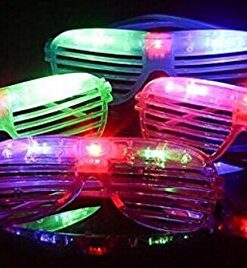 12 Piece Slotted & Shutter Shades Light Up Unisex Flashing Glasses for Adults & Children (5 Assorted Colors: White, Purple, Green, Blue, & Pink)- with Push On/Off Button for All Occasions 15 51vs23XCdFL