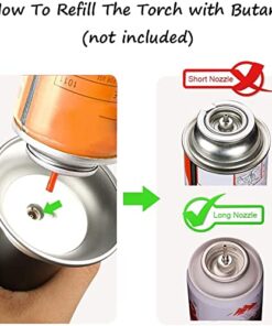 Blow Torch, Professional Kitchen Cooking Torch with Lock Adjustable Flame Refillable Mini Blow Torch Lighter for BBQ, Baking, Brulee Creme, Crafts and Soldering(Butane Gas Not Included) Silver+black 28 51waERMtdOL