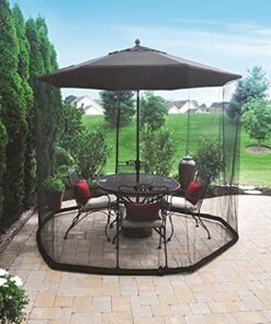 Alternative view of HomeRoots 9' Patio Umbrella Outdoor Table Bug Screen Mesh Black Mosquito Net Canopy Curtains Adjustable Enclosure Large Umbrella Hanging Tent 100% Polyester Light Weight Mosquito Netting