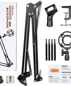 Eastshining Upgraded Adjustable Microphone Suspension Boom Scissor Arm Stand with Shock Mount Mic Clip Holder 3/8'' to 5/8'' Screw Adapter -for Blue Yeti, Snowball & Other Microphones stand with adapter 31 51wkFI4eATL