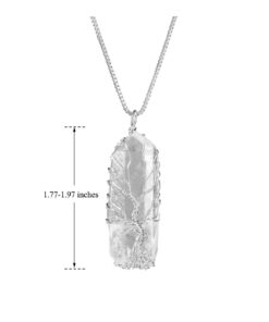 Top Plaza Natural Raw Stone Healing Crystal Necklace Silver Tree Of Life Wire Wrapped Clear Quartz Point Pendant For Womens Ladies 24 51x7QOPUHaL