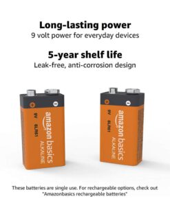 Amazon Basics (Pack of 8) 9 Volt Alkaline Performance All-Purpose Batteries, 5-Year Shelf Life, Packaging May Vary 1 Count (Pack of 8) 21 51x8dOr0wjL