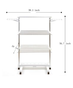 Alternative view of Newerlives BR505 3-Tier Collapsible Clothes Drying Rack with Casters, Laundry Drying Rack, Stainless Steel Hanging Rods, Indoor & Outdoor Use