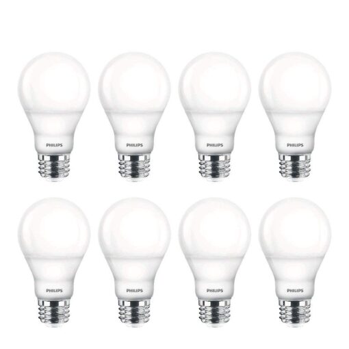 Philips LED 538322 LED Dimmable A19 Soft White Light Bulb with Warm Glow Effect: 800-Lumen, 2700-2200-Kelvin, 9.5-Watt, E26 Base, Frosted, 8-Pack 8 Pack 60-Watt Equivalent