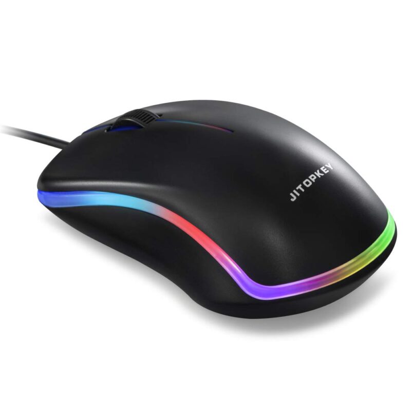 Catalog 2 JITOPKEY USB Wired Mouse, Rainbow Lights Optical Corded Computer Mouse, Comfortable Click for Office and Home Mice, Compatible with Windows PC, Laptop, Desktop, MacBook, Chromebook(Black) black