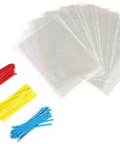 Brandon-super 100 Pcs 8 in x 6 in Clear Flat Cello Cellophane Treat Bags Good for Bakery,Popcorn,Cookies, Candies,Dessert, Birthday 1.4mil.Give Metallic Twist Ties! 6x8 Inch (Pack of 100) 19 51xUyUVh4ZL