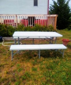 Office Star Resin Furniture for Indoor or Outdoor Use, 3-Piece Set, 2 Folding Benches and 6 Foot Table Bench and Table Set 40 51xYe8H6LeL