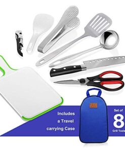 Alternative view of Gold Armour Camp Kitchen Utensil Organizer Travel Set Portable BBQ Camping Cookware Stainless Steel Utensils Travel Kit Outdoor Equipment Cutting Board Tongs Scissors Knife Ladle Spatula Blue