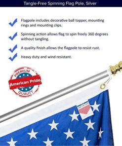 Front Line Flags Flag Pole: 6' Ft Silver Aluminum Flagpole | Spinning and Tangle-Free | Heavy Duty | Wind Resistant and Rust Free Silver Wall Mount Flag Pole P/N FL6S 6ft Silver (Pole Only) 23 51xnRnUBeL