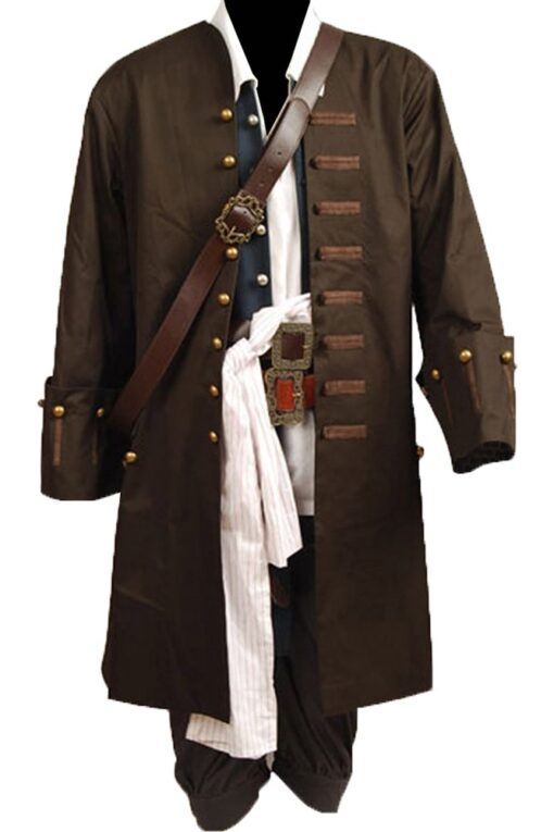 Mens Pirate Cosplay Costume Halloween Pirates Caribbean Jack Outfit Jacket Coat X-Large Full Set