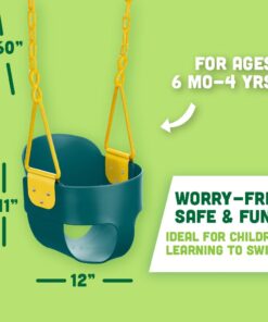 Deluxe High Back Full Bucket Toddler Swing with Exclusive Chain & Triangle Dip Pinch Protection and Carabiners for Easy Install - Green - Squirrel Products 22 51xqvEu1zeL