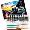 Creative Joy CJAPB01 Acrylic Paint Set & Brushes Vivid Paint Sets Include 6 Brushes-Great for Artists and Hobby Painters from Kids through Adults-Beginner to Expert Acrylic Paint Kits (12 Paints) 12 Paints and 6 Brushes 24 51y9WFXeZNL