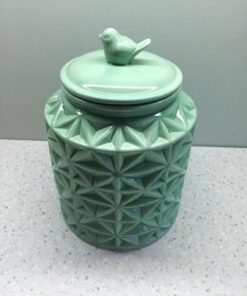 MyGift Vintage Turquoise Ceramic Kitchen Jar with Lid, Cookie Jar Storage Containers Airtight with Embossed Star and Bird Design 17 51yHOeoILhL