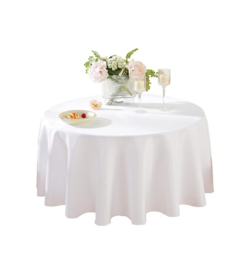 Craft And Party, 120" Round White Premium Polyester Tablecloth, Washable and Wrinkle Resistant Polyester Tablecloth for Wedding, Restaurant or Banquet