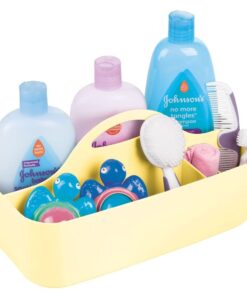 mDesign Plastic Portable Nursery Storage Organizer Caddy Tote - Divided Basket Bin with Handle - Holds Bottles, Spoons, Bibs, Pacifiers, Diapers, Wipes, Baby Lotion - Light Yellow 10 51yRyljcX L