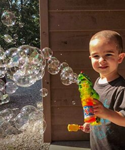 Dinosaur Bubble Gun Light Up Bubbles Shooter, Battery Operated Bubble Maker Toy for Toddlers & Kids, Sound-Free (Extra Refill Bottle and Batteries Included) Green Dinosaur 26 51yYJvYeOSL