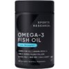 Sports Research Triple Strength Omega 3 Fish Oil - Burpless Fish Oil Supplement w/EPA & DHA Fatty Acids from Single-Source Wild Alaskan Pollock - 1250 mg, 180 ct 180 Count (Pack of 1)