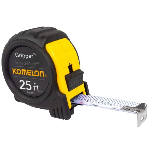 Komelon SM5425 Speed Mark Gripper Acrylic Coated Steel Blade Measuring Tape, 1-Inch X 25Ft , White 25 FT