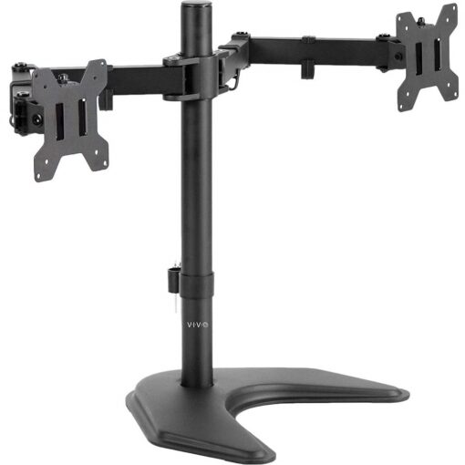 VIVO STAND-V002F Dual LED LCD Monitor Free-Standing Desk Stand for 2 Screens up to 27 Inch Heavy-Duty Fully Adjustable Arms with Max VESA 100x100mm 13" - 27" screens Black