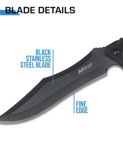 MTech USA – Fixed Blade Knife – Black Stainless Steel Blade with Black Carved G10 Handle, Full Tang, Includes 1680D Nylon Sheath - Hunting, Camping, Survival, Tactical, EDC – MT-20-39 36 51zIHm9AVnL