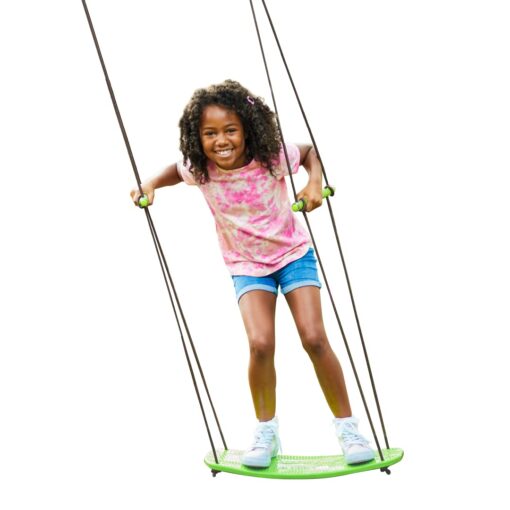 Swurfer Kick Stand Up Outdoor Surfing Tree Swing for Kids Up to 150 Lbs - Hang from Up to 10 Feet High - Includes 24"" SwingBoard, Rope & Handles Green