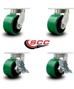 Extra Heavy Duty Kingpinless 6” x 3” Green Polyurethane Tread on Metal Core Caster Set - 2 Swivel with Brakes/2 Swivel - 8,000 lbs. Total Capacity - Service Caster Brand - Set of 4 6" Wheel 4 Swivel w/2 Side Lock Brakes 7 51zS4rLBAL
