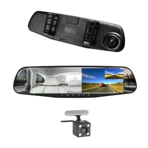 Car DVR Rear View Mirror Video Recroder 4.3" inch Back Up Car Camera Dual Lens Cam Night Vision Front and Rear Backup Reverse Security for Car