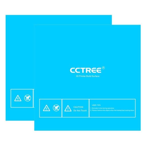 CCTREE 3D Printing Build Surface, 20" x 20" (510mm x 510mm) 3D Printer Heat Bed Platform Sheet with 3M Adhesive for Large Format Printers Such as The Creality CR-10 S5 (Pack of 2) 510*510mm CR 3D Printer