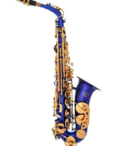 Alternative view of Lazarro Professional Royal Blue Body Gold Keys Eb E Flat Alto Saxophone with 11 Reeds, Case, Music Book and Many Extras, 360-BU