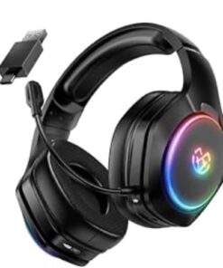 Tatybo Wireless Gaming Headset for PS4, PS5, PC - 2.4GHz Gaming Headphones with Detachable Noise Canceling Microphone, 30-Hr Battery Gaming Headsets for Laptop, Switch, Mac (Black) Black 48 51zkyl4jj4L