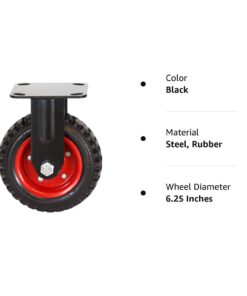 POWERTEC 6 Inch Heavy Duty Fixed Caster Wheels, Pneumatic Plate Casters with Rubber Knobby Tread for Workbench, Dolly, Cart, Trolley, Wagon & Chicken Coop, Large Castor Wheels, 1pk (17052) 15 51zmPJJ2MgL