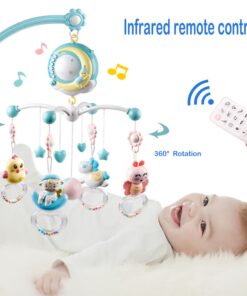 Baby Musical Crib Mobile with Timing Function Projector Lights,Stand-Along Rattles and 150 Melodies Music Box with Remote Control for Newborn 0-24 Months Blue 28 61 0myMfUuL