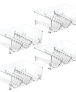 mDesign Plastic Free-Standing Stackable 3 Bottle Storage Holder Rack - Water, Wine, and Drink Organizer Shelf for Kitchen Countertop, Cabinet, Pantry, Fridge, Freezer, 4 Pack - Clear Pack of 4 33 61 1ZpfNu9L