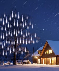 Adecorty Christmas Lights Outdoor, Meteor Shower Lights 12 inch 8 Tubes Snow Falling Rain Cascading Icicle Lights for Xmas Tree, Christmas Decorations Outdoor, Luces de Navidad para Exterior (White) 12 in White 14 61 1l9ruYML