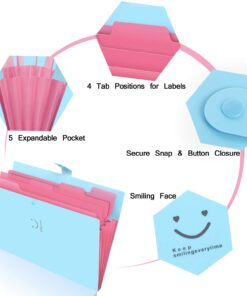 SKYDUE Expanding File Folder 5 Pockets ,Letter A4 Paper Accordion Document Organizer (Blue) 1 Blue 13 61 3FH62KAL