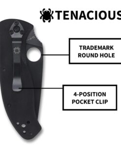 Spyderco Tenacious Folding Utility Pocket Knife with 3.39" Black Stainless Steel Blade and Durable G-10 Handle - Everyday Carry - PlainEdge - C122GBBKP 38 61 3PgNyNlL